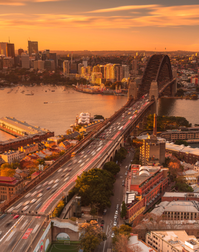 Sunset over harbour bridge - Australian Stock Image