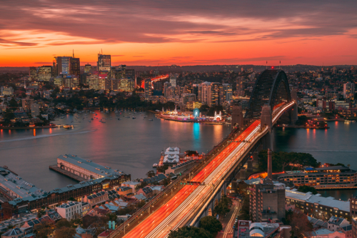 Sunset over harbour bridge - Australian Stock Image
