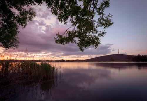 Sunset over Lake Burley Griffin in Canberra - Australian Stock Image