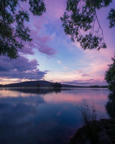 Sunset over Lake Burley Griffin in Canberra - Australian Stock Image