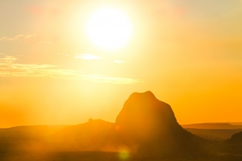 Sunset over the Glasshouse Mountains - Australian Stock Image