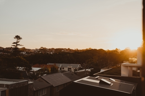 Sunset over the residential buildings in Bronte, New South Wales.