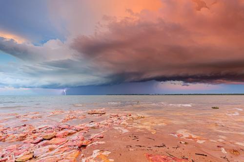 Sunset storm cloud with lightning, Darwin