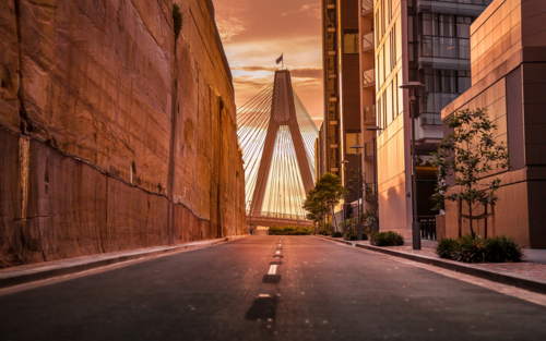 Sunset view of Anzac bridge - Australian Stock Image