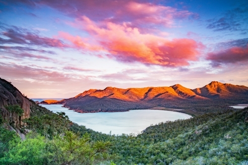 Sunset view of Wineglass Bay. - Australian Stock Image
