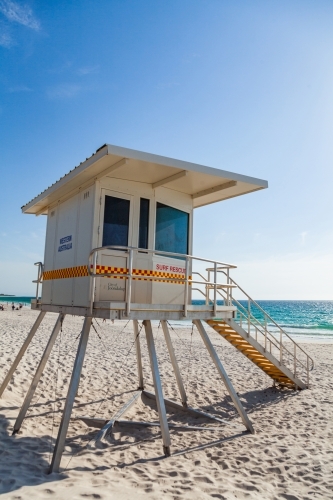 Surf Life saving lookout tower on a beach in summer - Australian Stock Image