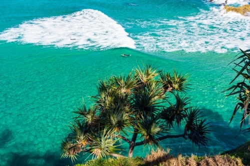 Surfers in the water catching Waves - Australian Stock Image