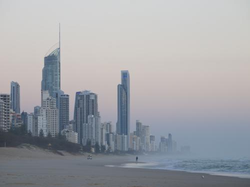 Surfers Paradise from the beach at dusk - Australian Stock Image