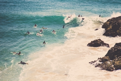 Surfers waiting for their wave