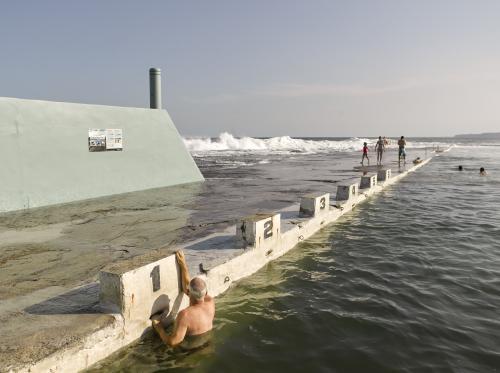 Swimmer at starting blocks in Newcastle Ocean Baths 07 - Australian Stock Image