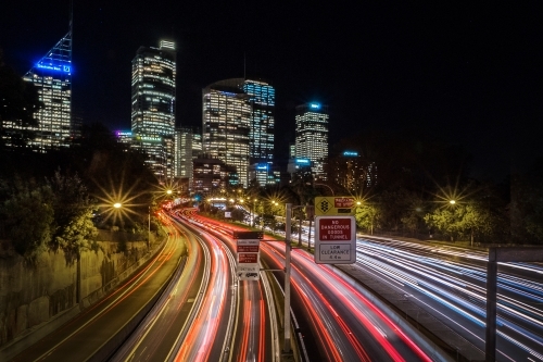 Sydney city car light trails long exposure - Australian Stock Image