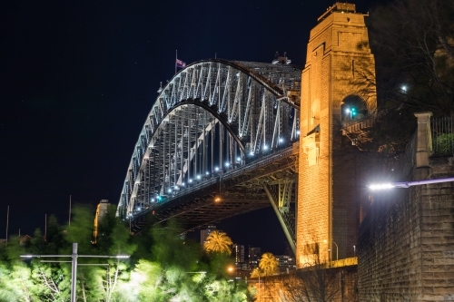 Sydney Harbour Bridge at night from The Wharf - Australian Stock Image
