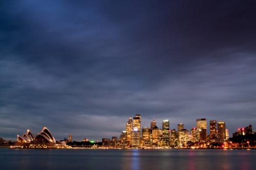 Sydney Opera House and Circular Quay at dusk