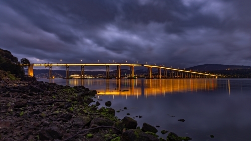 Tasman Bridge on the River Derwent at night - Australian Stock Image