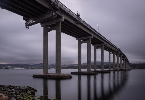 Tasman Bridge over the River Derwent, Mount Wellington in the background, Hobart - Australian Stock Image
