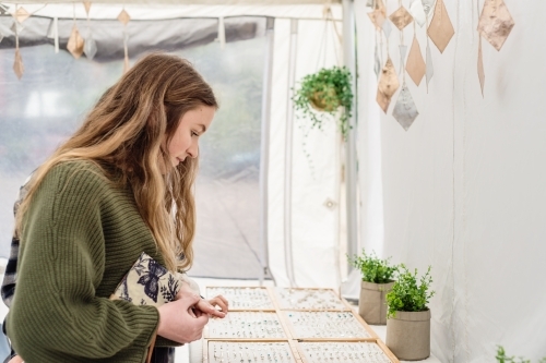 teenager shopping at a market - Australian Stock Image