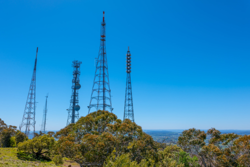 Telecommunications tower infrastructure Mount Canobolas near Orange - Australian Stock Image