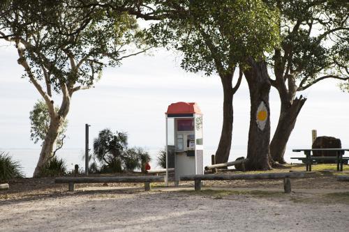 Telephone box in coastal park