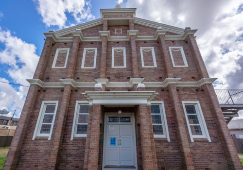 Temple of the Masonic Lodge No 44, built in 1934 and replacing a previous temple erected on the site - Australian Stock Image