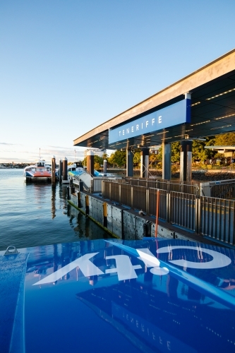 Teneriffe Citycat ferry terminal on the Brisbane River in the morning light