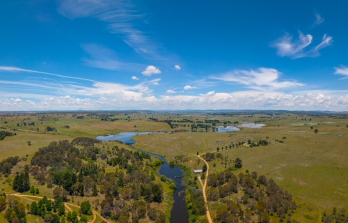 The Beardy Waters Reservoir that supplies water to Glen Innes from the air. - Australian Stock Image