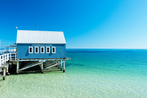 The Busselton Jetty Boathouses At Jetty - Australian Stock Image