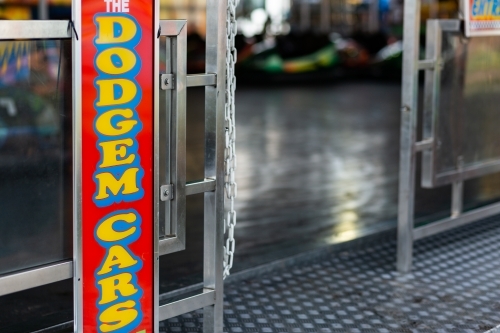The Dodgem Cars ride sign at show