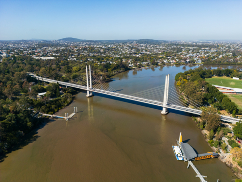 The Eleanor Schonell Bridge crossing the Brisbane River between St Lucia and Dutton Park - Australian Stock Image