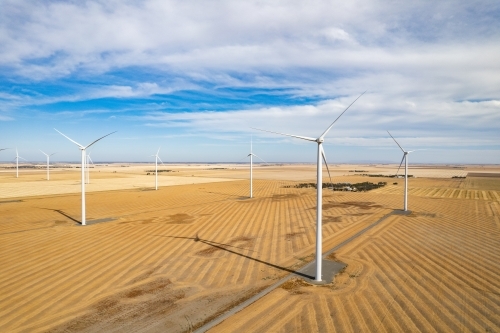 The expanse of wind turbines in a remote wind farm