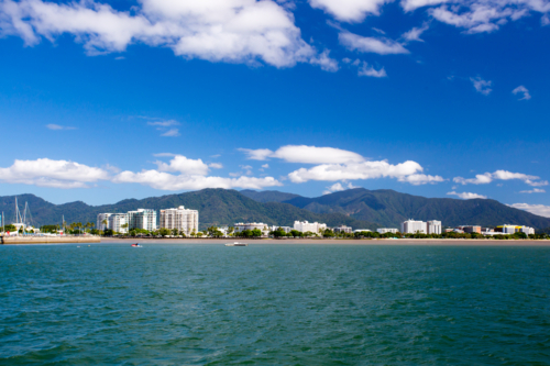 The famous Cairns waterfront and Chinaman Creek on a sunny winter's day in Queensland, Australia - Australian Stock Image