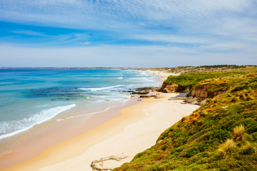 The iconic Cape Woolamai Surf Beach and Cowrie Patch Beach on Phillip Island, Victoria, Australia - Australian Stock Image