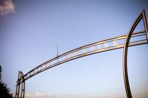 The iconic Surfers Paradise welcome sign in Australia - Australian Stock Image