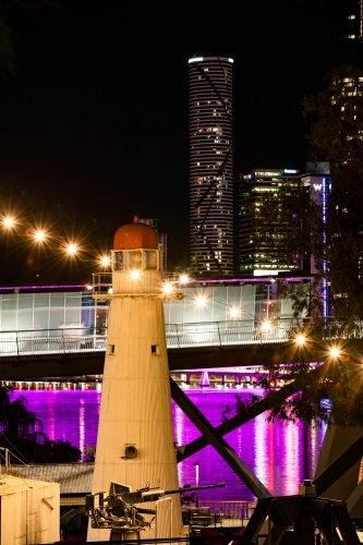 The inactive Bulwer Island Light at the Queensland Maritime Museum at night - Australian Stock Image
