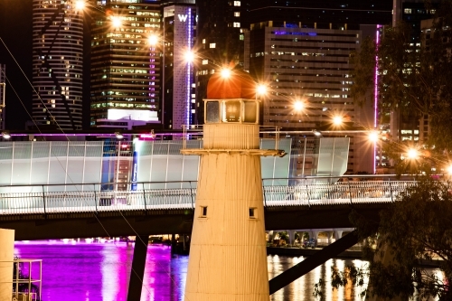 The inactive Bulwer Island Light at the Queensland Maritime Museum at night