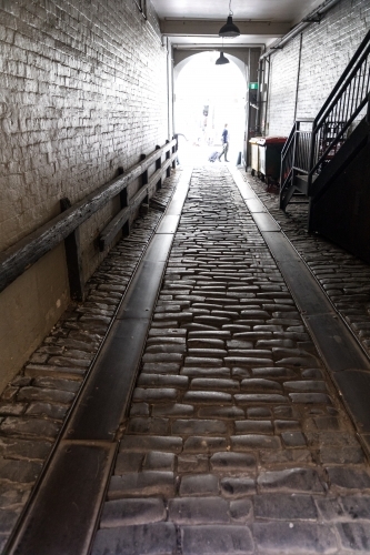 The light at the end of the cobblestone lane way in the heart of Sydney CBD