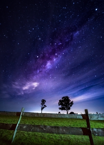 The milky way core over a farm - Australian Stock Image