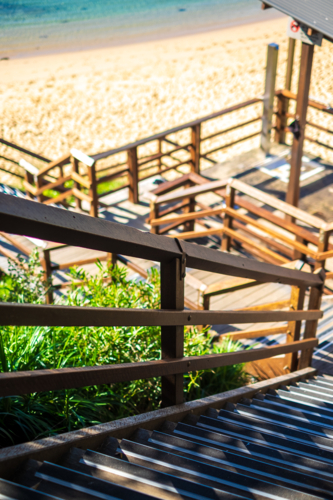 the new blackbutt steps leading to Little Bay beach - Australian Stock Image
