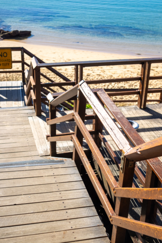 the new blackbutt steps leading to Little Bay beach - Australian Stock Image