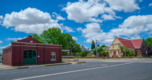 The old Fire Station and Chapel Theatre in Glen Innes, New South Wales - Australian Stock Image