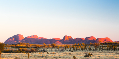 The Olgas at sunrise on a clear winter's morning in the Northern Territory, Australia - Australian Stock Image