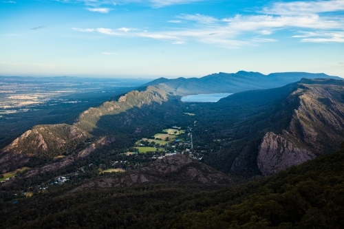 The scenic view from Boroka Lookout in the afternoon light looking over Halls Gap - Australian Stock Image