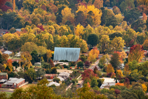 The small town of Bright Victoria In The Autumn Season - Australian Stock Image