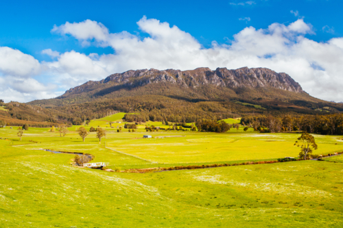 The stunning Mt Roland in central Tasmania near the town of Sheffield in Tasmania Australia - Australian Stock Image