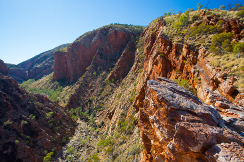 The view from the Serpentine Gorge Lookout on a clear winter's day near Alice Springs, NT - Australian Stock Image