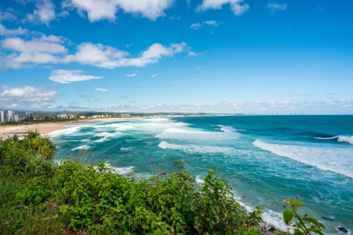The view on a clear day of the coastline along the Gold Coast. - Australian Stock Image