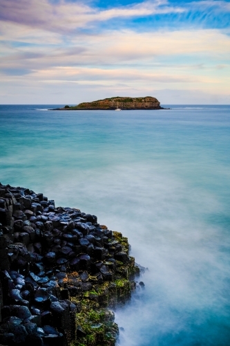 The view out to sea from Fingal Head showing the hexagonal rocks