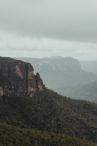 The views from Govetts Leap lookout on a cloudy day - Australian Stock Image