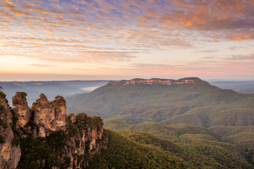Three Sisters Sunrise Blue Mountains - Australian Stock Image