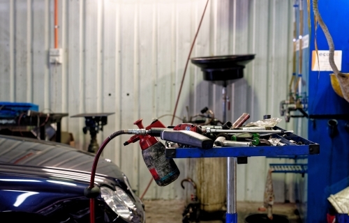 Tools at a mechanic's workshop for luxury cars on the Gold Coast - Australian Stock Image