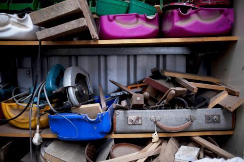 Tools in boxes on a shelf - Australian Stock Image